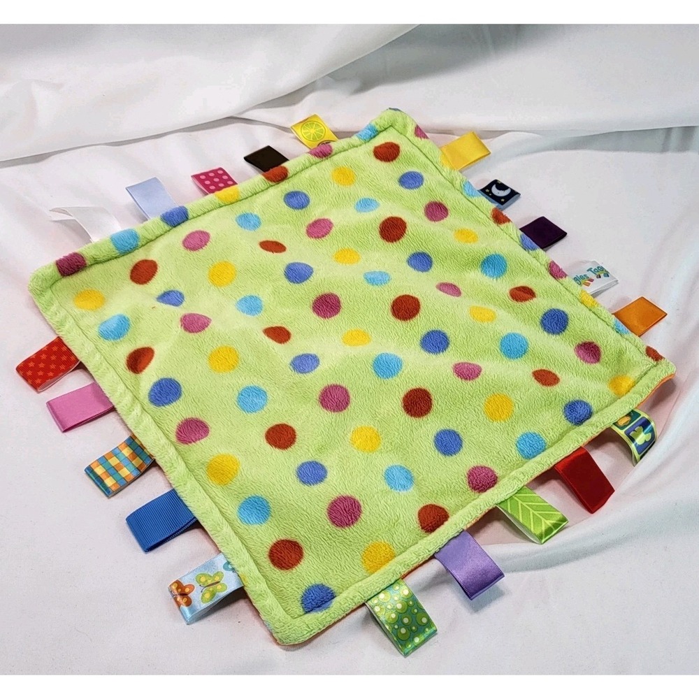 Taggies Security Blanket Baby Lovey Green Orange Polka Dots Colorful Plush